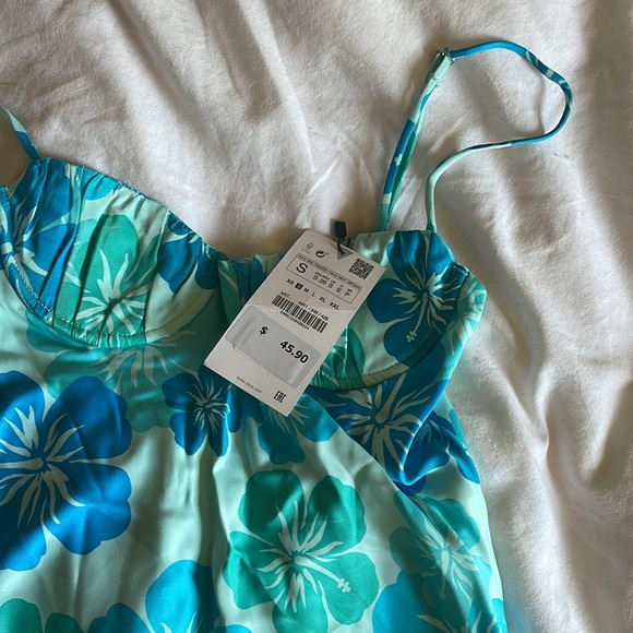 Zara Hawaiian Print Blue Island Dress NWT - Picture 8 of 9